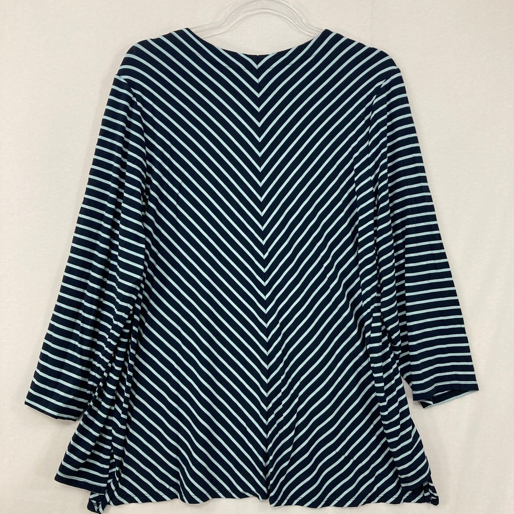 J.‎ Jill Wearever Top XL Blue Striped V-Neck 3/4 Sleeve Stretch Knit Preppy - Picture 8 of 9